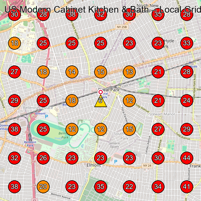 US Modern Cabinet Kitchen & Bath GeoGrid visibility map for Kitchen Remodeler in Great Neck